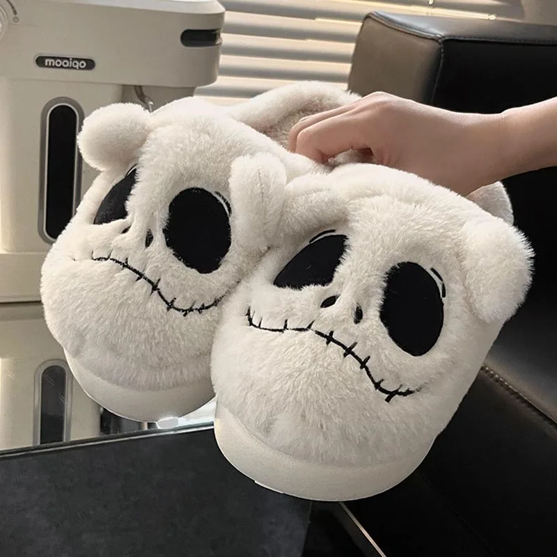 

Winter Women Cute Home Plush Skeleton Wacky Slippers Cartoon Warm Faux Fur Lining Fluffy Cozy Flat Non Slip Sole Ladies Shoes
