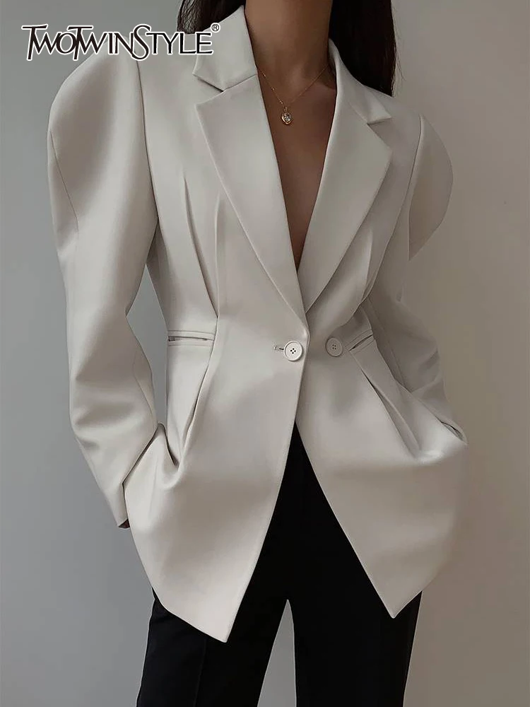TWOTWINSTYLE Black Spring Blazer For Women Notched Collar Long Sleeve Slim Solid Minimalist Fashion Blazers Female Clothing 2022