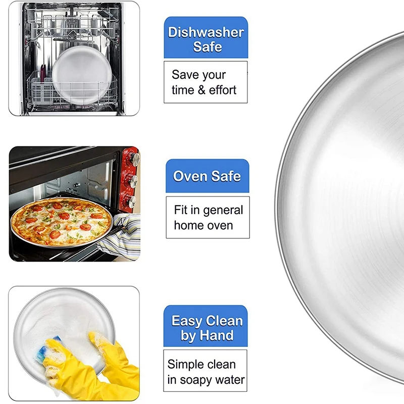 

2X 10 Inch Pizza Pan Set Of 2, Stainless Steel Pizza Round Baking Trays, Crisper Oven Pan For Baking Serving, Durable