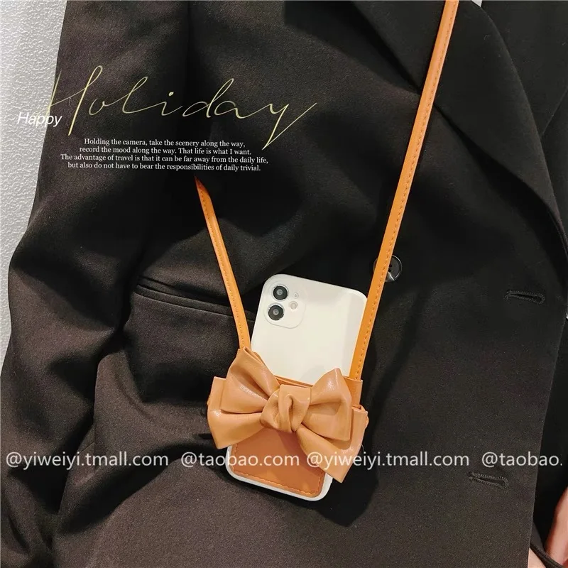 

Diagonal bow phone case for iPhone13 phone case Lange 12promax card pack 14xs case plubable card
