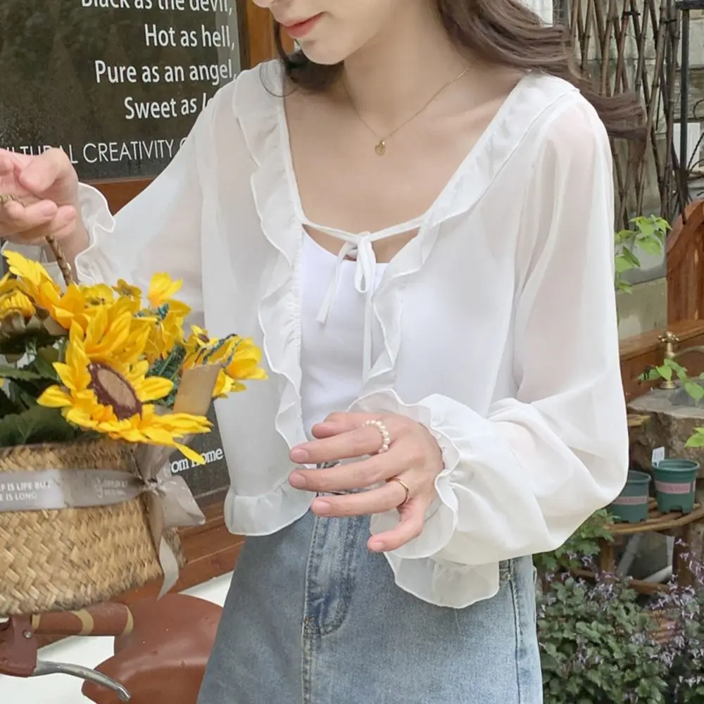 Женская накидка с рукавами солнцезащитная пончо рюшами шарфы шаль короткое