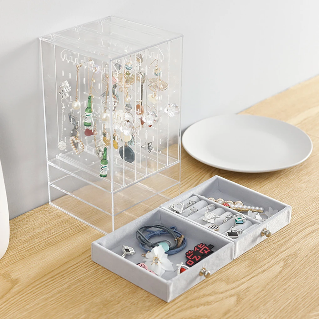 Transparent Acrylic Jewelry Show Shelf Necklace Bracelet Earrings Ring Dresser Dust Rack Drawer Ornaments Finishing Storage Box