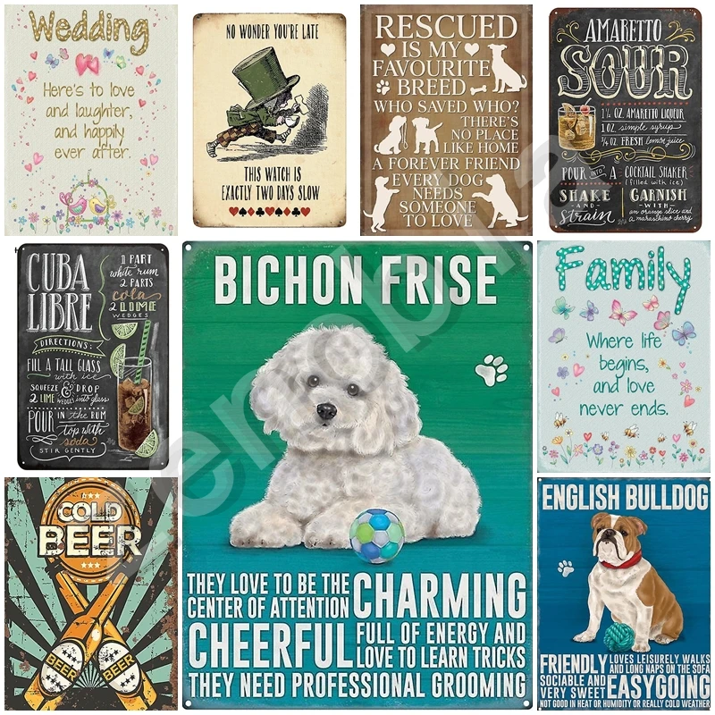 

Animal Beer Wedding Metal Sign Vintage Metal Plate Plaque Shabby Tin Poster Decorative Paintings Bulldog Man Cave Zoo Home Decor