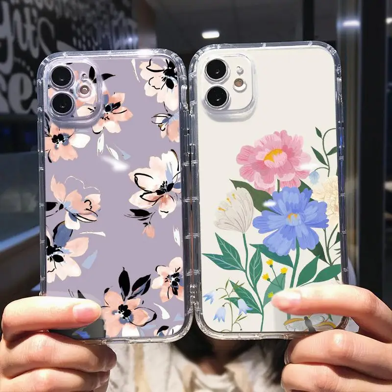 

Flowers Transparent Case For Case For iPhone11 7 7P 8 Plus 11 12 13 Max Pro Mini SE 2020 X Xr Xs 6 6s Z4dw Pixel Cute Capa