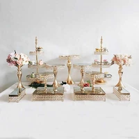 1 15pcs crystal cake stand set metal mirror cupcake stand decorations dessert pedestal wedding party display cake tray
