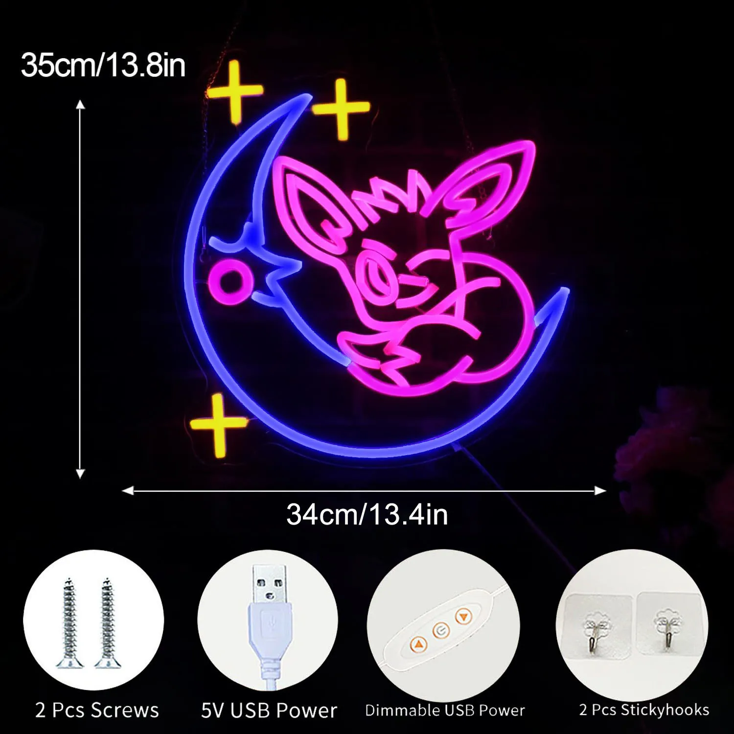 Неоновая Вывеска Moon Star Настенная Регулируемая Яркость USB Светодиодный