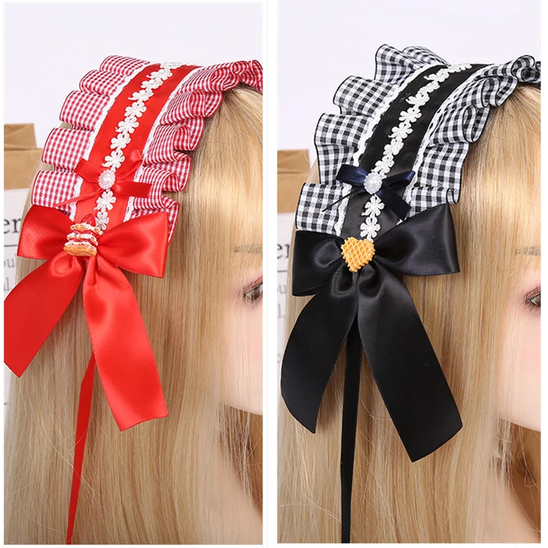 

Anime Maid Sweet Bowknot Lace Headdress Kawaii Hair Band Cute Japanese Lolita Maid Cosplay Ears Hair Accessories