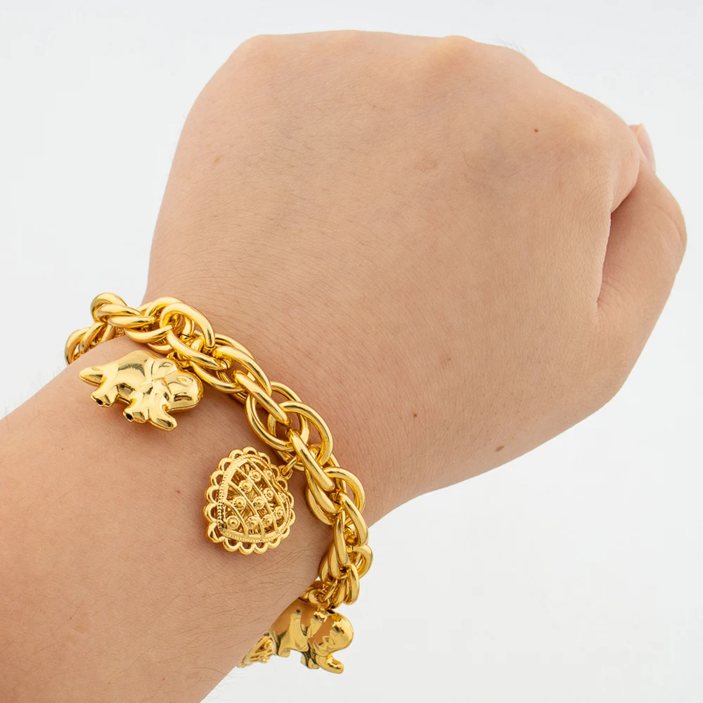 

Luxury Gold Color African Dubai Bracelet For Women Men Thick Chain Link with Pendant Fashion Arab Bangle Wedding Bride Jewelry