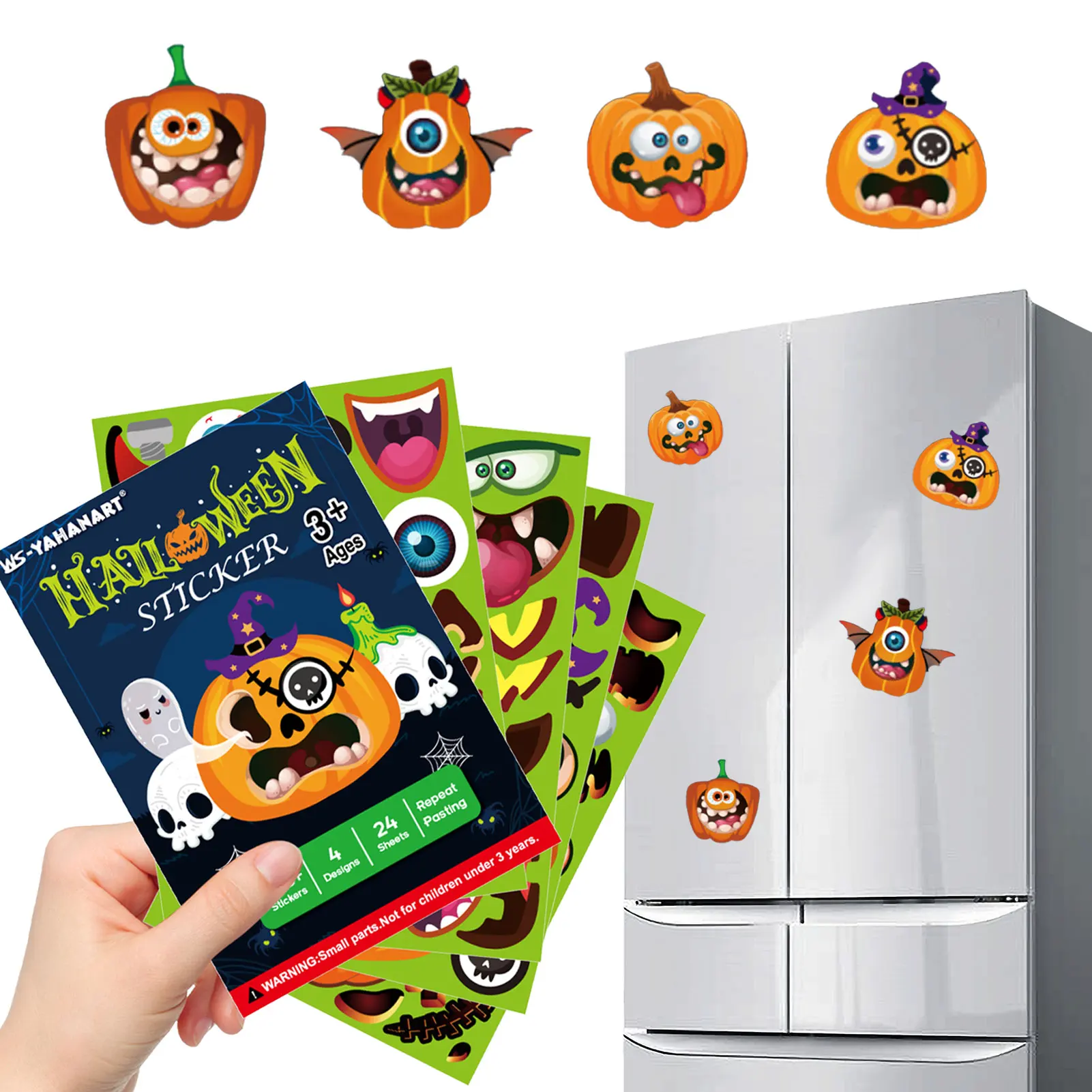 

24 PCS Halloween Pumpkin Stickers Pumpkin Decoration Kit Lantern Face Decals Stickers Halloween Sticker Sheets Party Favor
