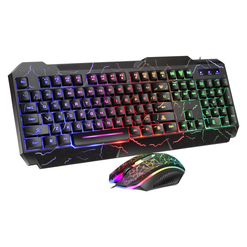 

Keyboard Mouse Set Gaming Crack LED Backlight 104 Keys Wired Adjustable Keyboard Mice Kit D620 Set
