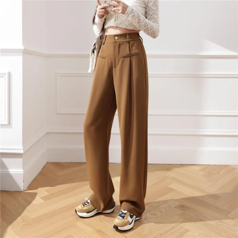 

Y2K одежда, Женские однотонные Костюмные брюки, весенние широкие брюки с высокой талией, повседневные Прямые брюки, женская модель 8112