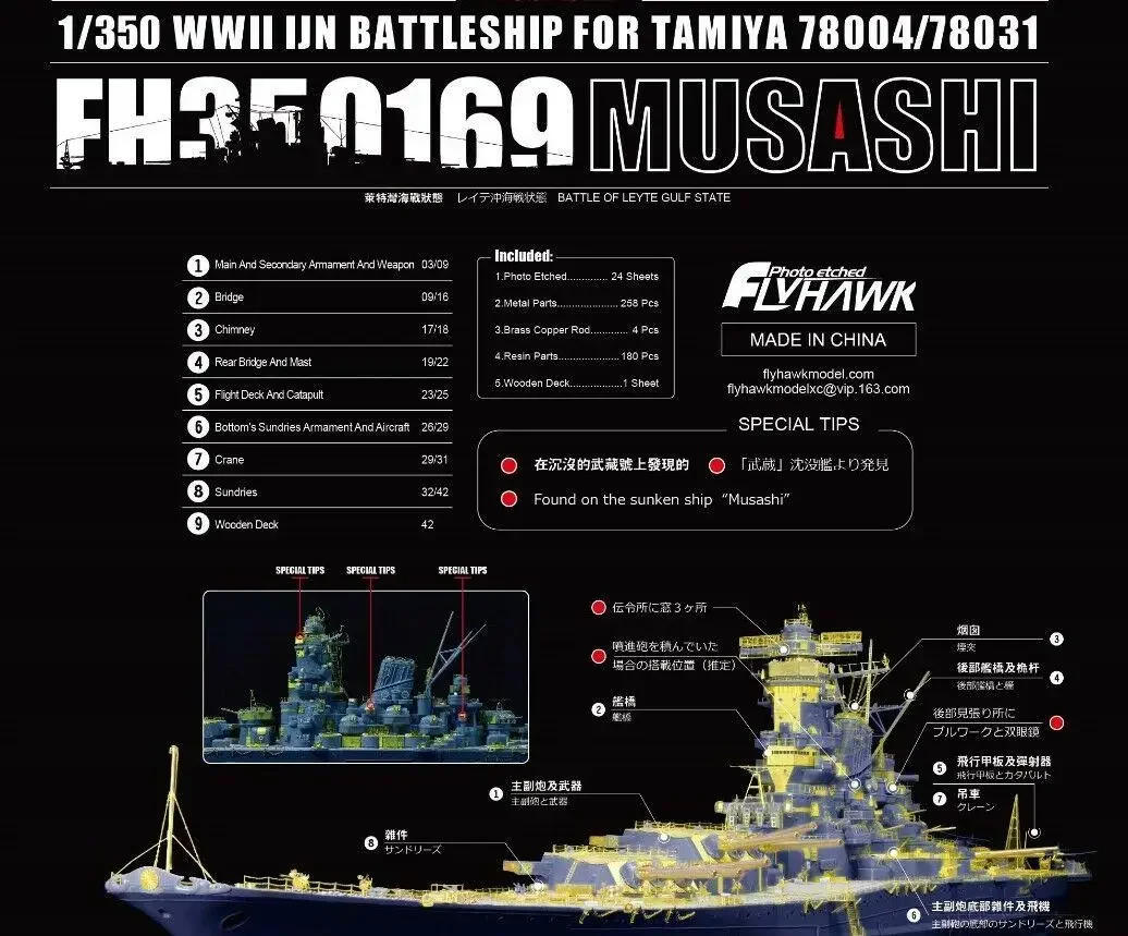 Flyhawk FH 350169 1/350 IJN Musashi для Tamiya высшего качества