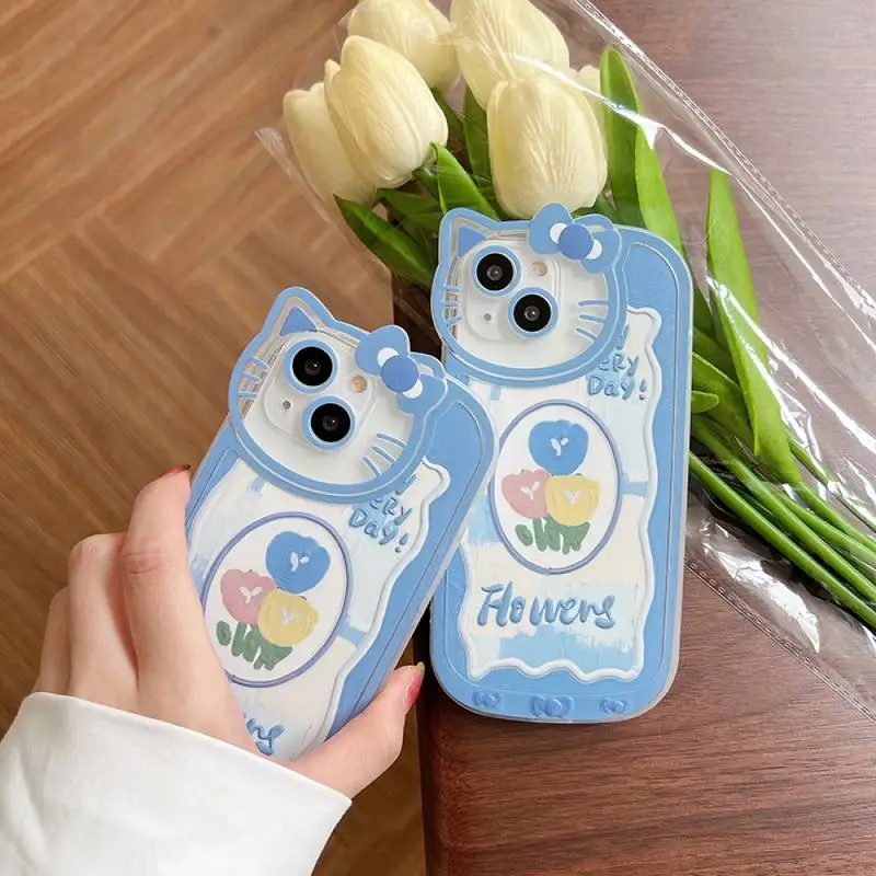 

BANDAI Blue Doodle Tulips Flowers Phone Case for iPhone X XR XS 7 8 Plus 11 12 13 pro MAX 13mini cover