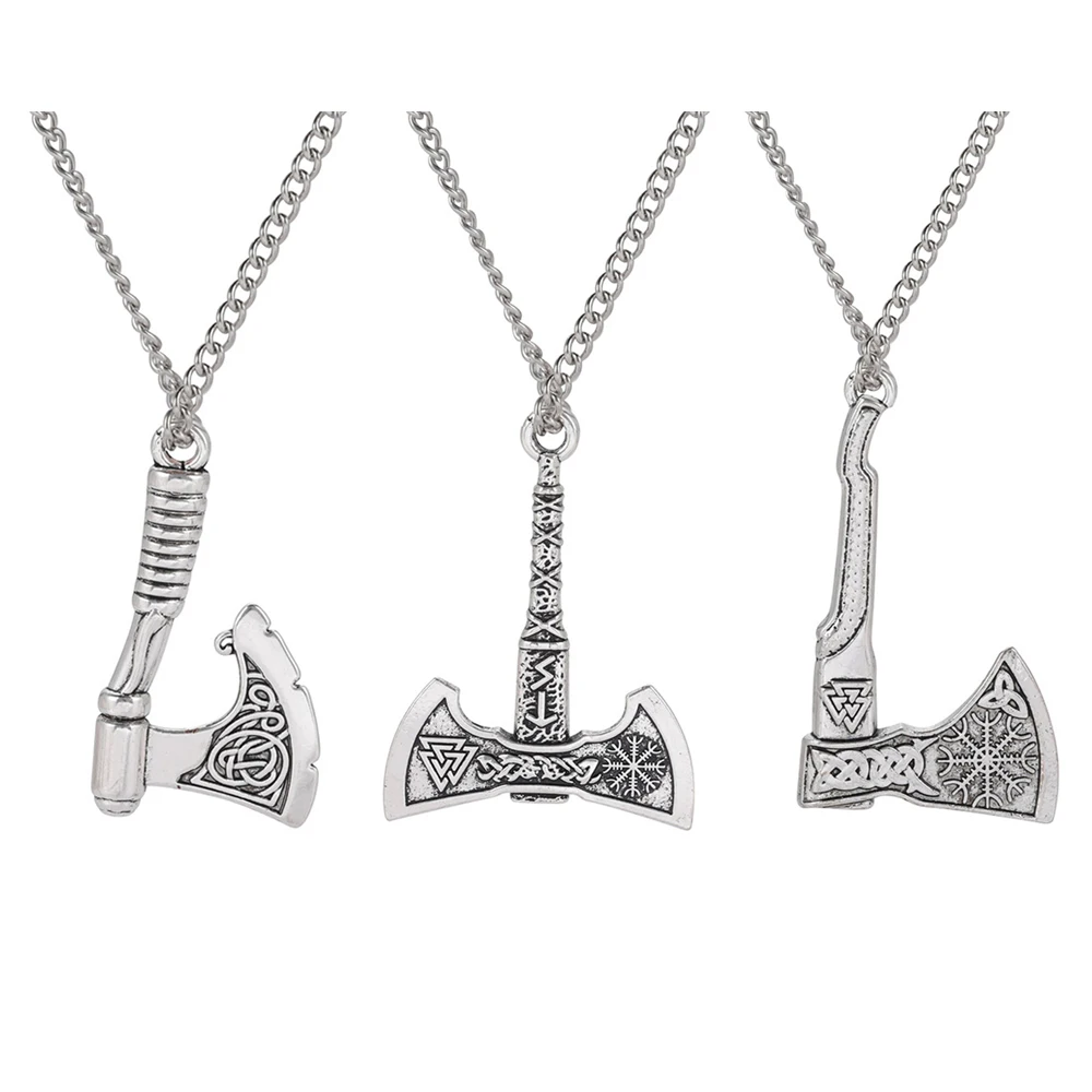 

My Shape Norse Axe Necklaces for Men Runes Runescape Compass Flag Talisman Pendant Necklace Nordic Vintage Male Viking Jewelry