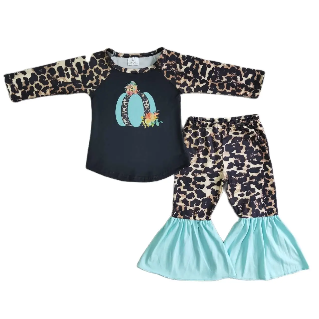 

GLP0051, одежда для девочек, Хэллоуин, желтый комплект с длинными рукавами и брюками, молочный шелк, тыква, принт