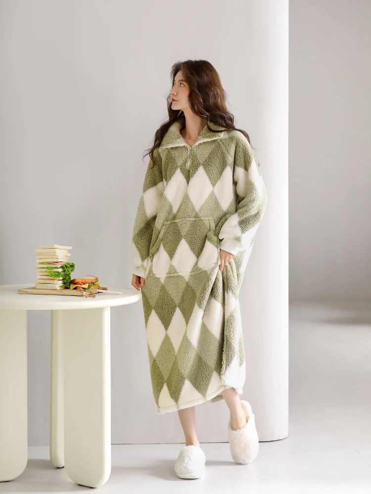 Женские ночные рубашки с ромбовидным карманом-кенгуру коралловый флис большие