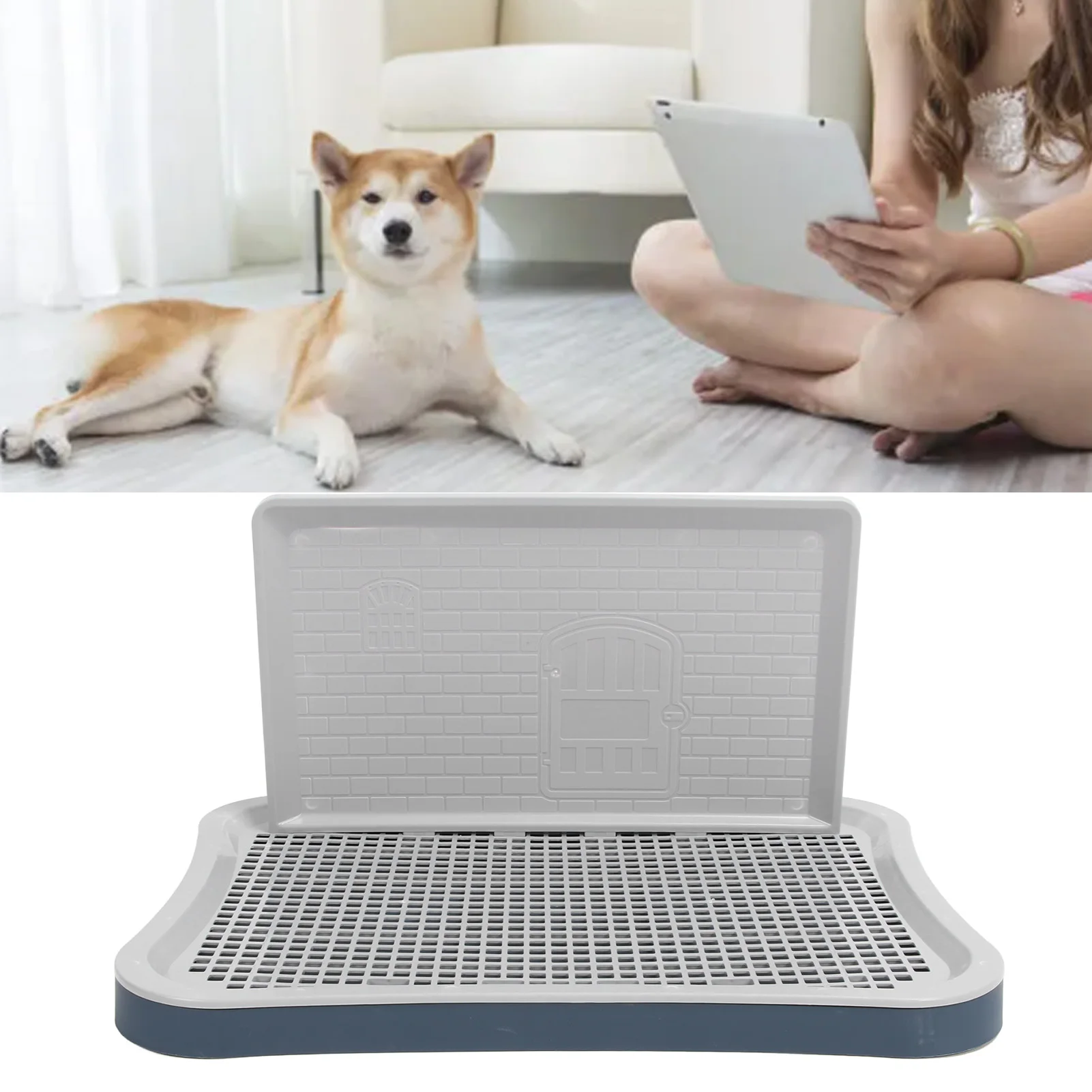 ZK40 Dog Training Toilet with Wall Column Removable Portable Puppy Mesh Potty for Large Small Medium Pets Navy