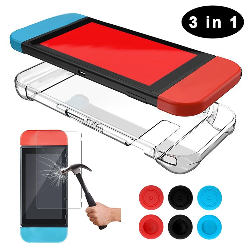 

3in1 Joystick Cap Transparent Protective Film for Nintendo Switch Lite Oled Screen Protector Seperated Case for Nintendo Switch