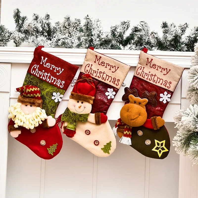 

Personalized Cartoon Christmas Stocking Family Xmas Tree Santa Claus Snowman Elk Socks Gift Candy Socks Christmas Ornament