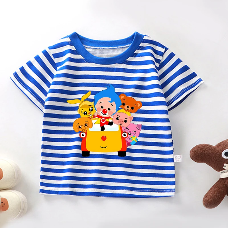 Фото Детская летняя полосатая футболка Plims Clown для мальчиков и девочек, тонкая, с коротким рукавом, повседневная, для малышей №1