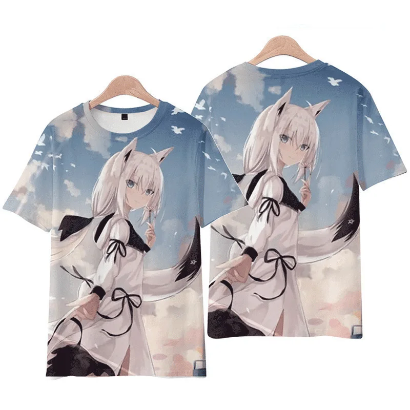 

VTuber Shirakami Fubuki 3D Print T Shirt Men Women Kawaii Anime O Neck Short Sleeve Popular Streetwear Summer Fashion