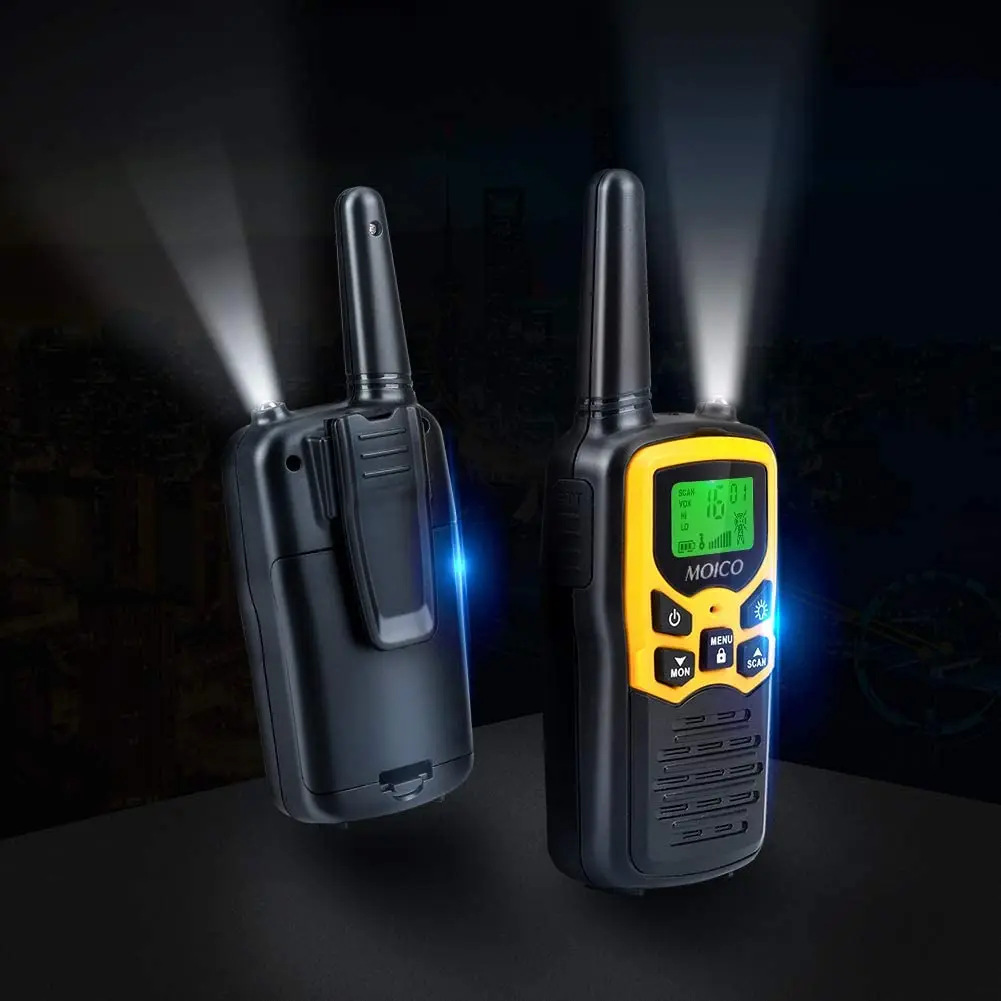 Walkie Talkies with 22 FRS Channels, MOICO Walkie Talkies for Adults with LED Flashlight VOX Scan LCD Display, Long Range