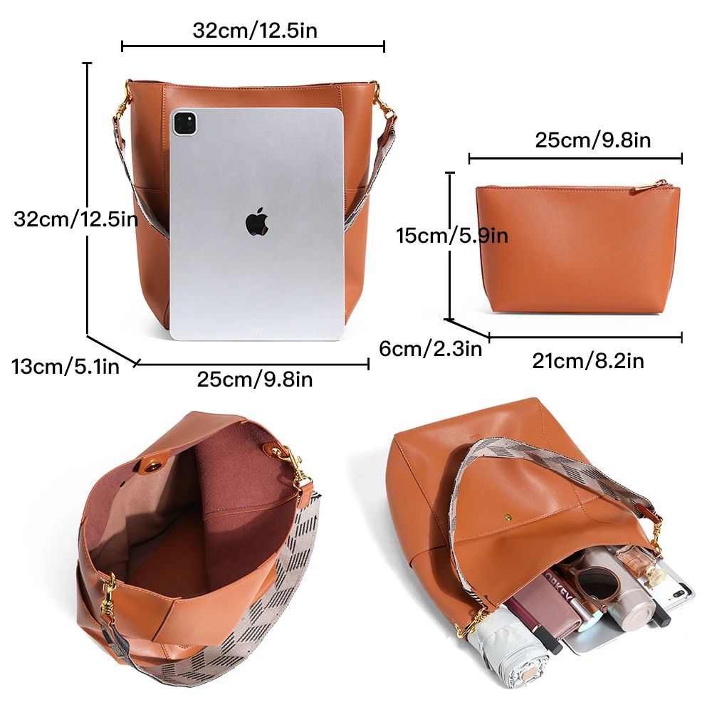 DN Vintage Women's Shoulder Bags PU Tote Bags Retro Faux Leather New Crossbody Bucket Handbag for Women Large Capacity Purse