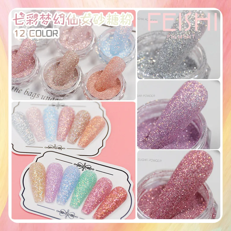 

0.2mm Sparkly Sugar Powder Chrome Pigment Dust Shiny Candy Sweater Effect Nail Glitter Manicure Polish DIY Nail Art Decorations