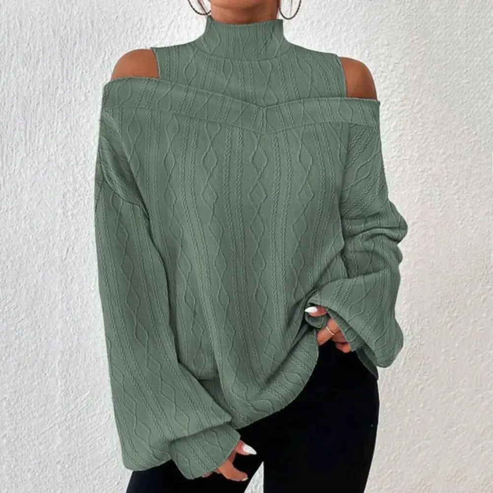 

Elastic Blouse Chic Off Shoulder Pullover Stylish Hollow Out Rhombus Texture Blouse for Women for Fall Spring Fashion