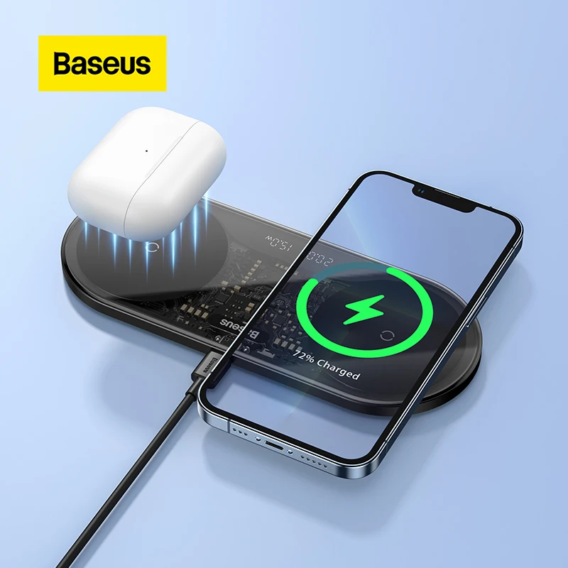 

Baseus 20W Wireless Chargers 2 in 1 Qi Charging Pad Universal for iPhone 12 13 Pro Max Samsung Xiaomi Huawei Airpod Pro Earphone