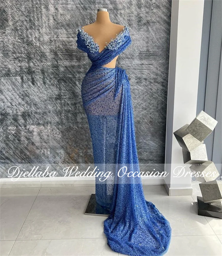 

Элегантное голубое искусственное вечернее платье со шлейфом и юбкой-годе, праздничное платье с блестящими кристаллами и открытыми плечами,...