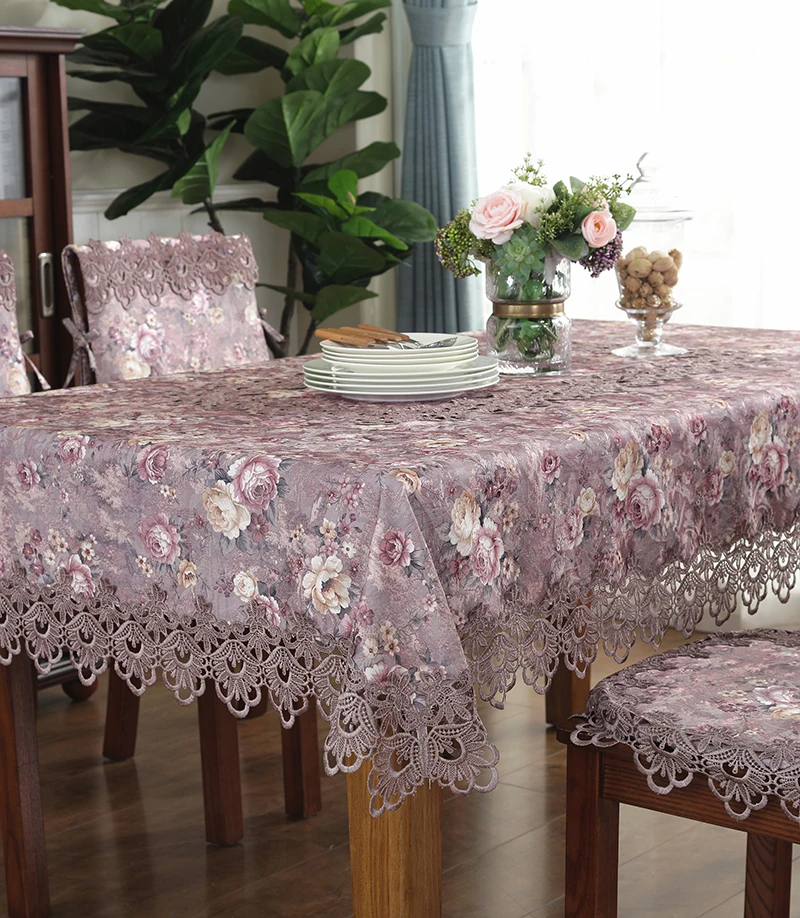 Tablecloth Purple European Classical Lace Embroidered Dining Table Coffee Table Cloth Cover Flower Towel Table Flag Chair Cover