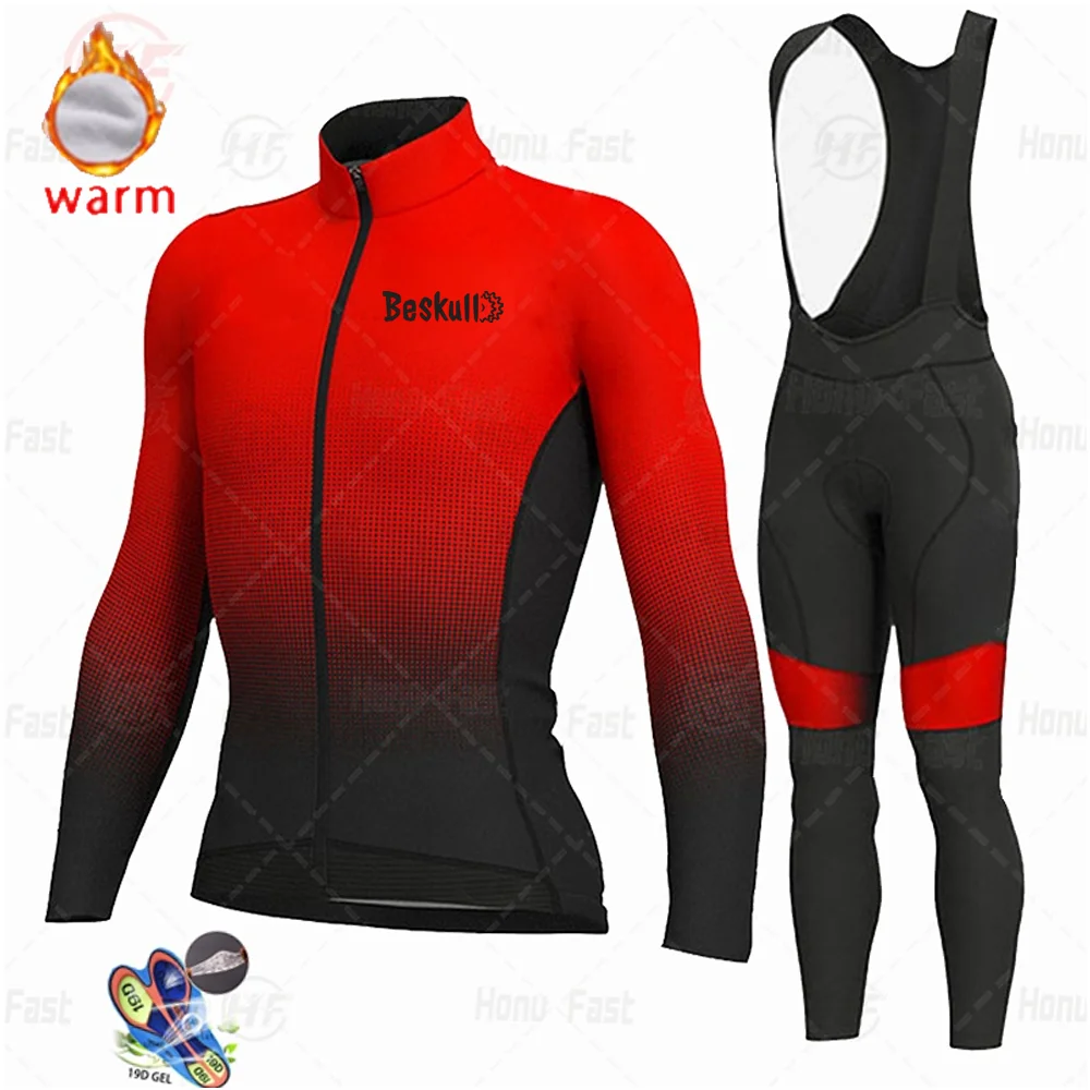 2022 Beskull Men Bike Cycling Clothing Winter Fleece Long Cycling Jersey Set Keep warm MTB Bicycle Clothes Ropa Maillot Ciclismo