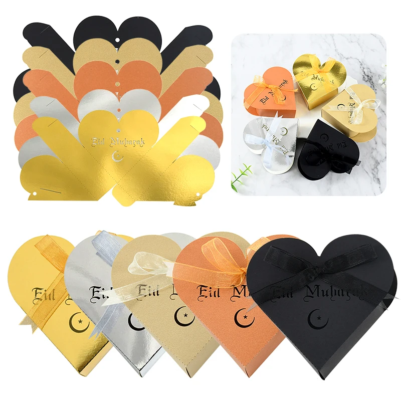 

10pcs Eid Mubarak Heart Shape Paper Gift Box Muslim Islamic Party Favor Candy Cookie Package Boxes Ramadan Kareem Decoration