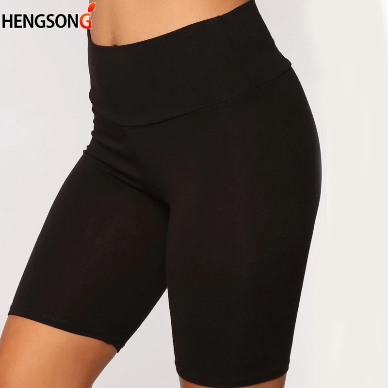 

Black Shorts Bodycon Streetwear Women Thin Fitness Short Pants Casual Ladies Slim Pants High-Waist Summer Bottom Knee-Length