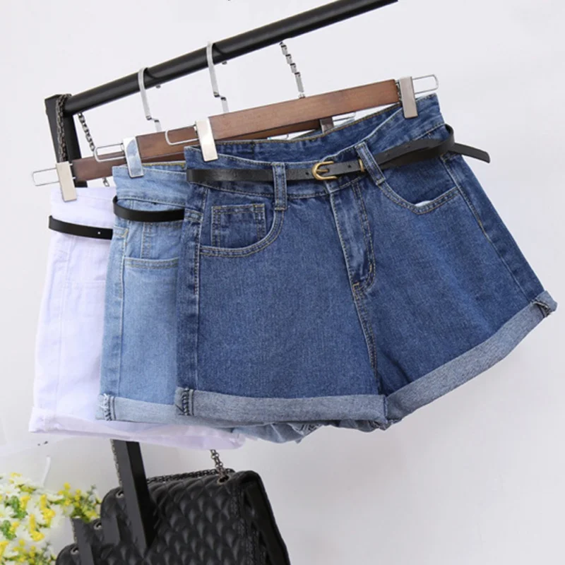 

Women Shorts Denim Summer Crimping Solid Wide-leg Washed Slim A-line Womens Students Korean Style Trendy All-match Chic Ulzzang