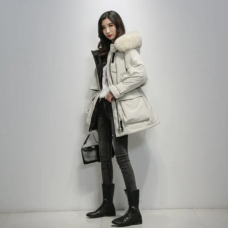 The new down cotton-padded jacket women's loose thick fur collar cotton-padded coat Parker clothing women's long style