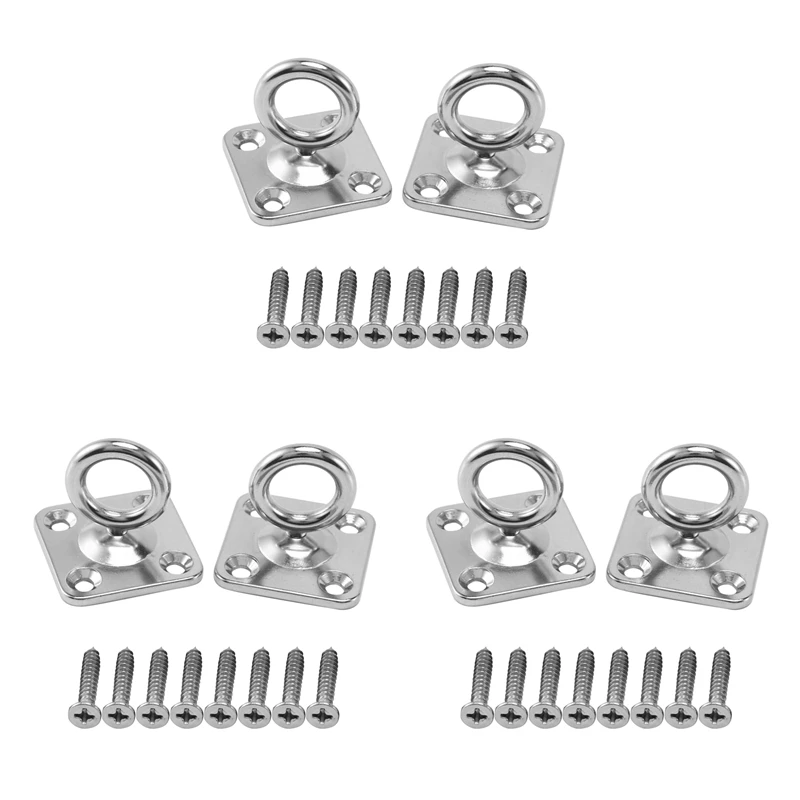 

6Pcs Square Swivel Pad Eye Rotatable Ceiling Hook Wall Mounted Hook Stainless Steel Eye Pad Plate For Yoga (With Screws) Promoti