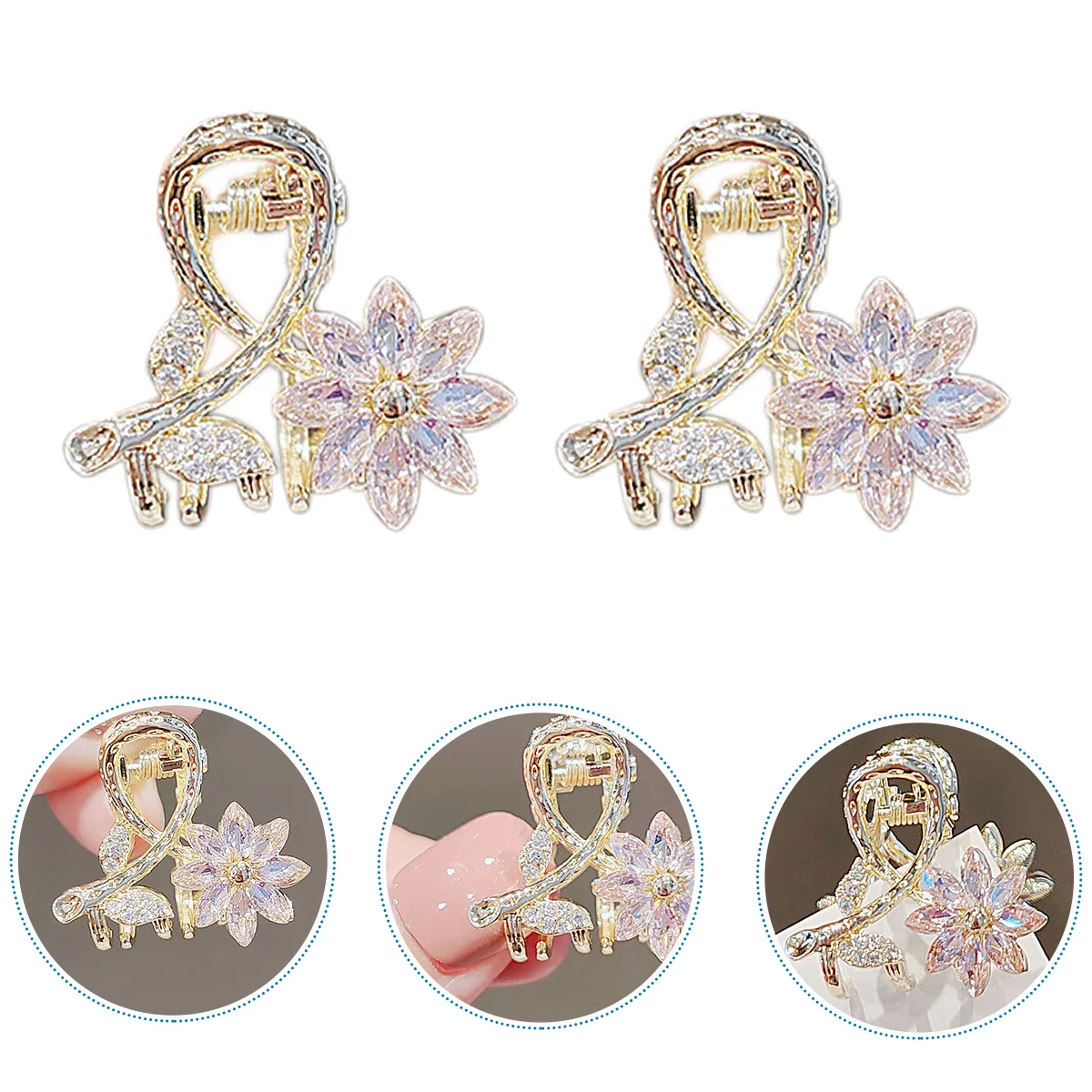 

2Pcs Small Crystal Flower Hair Claw Clip Hair Jaw Clamp for Teen Girls Kid