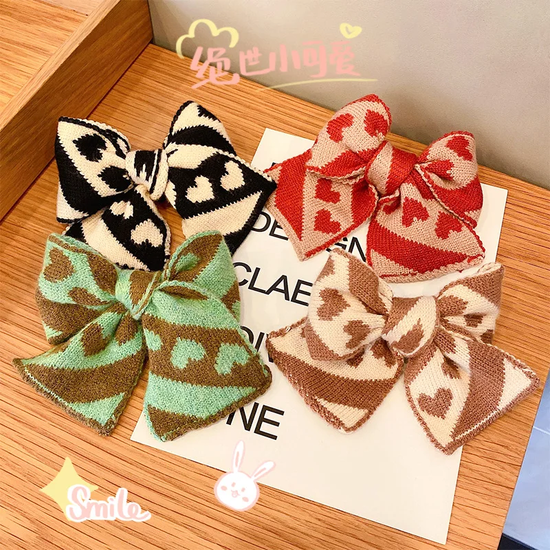 Заколка-пряжка для девочек аксессуары волос с бантом вязаный головной убор