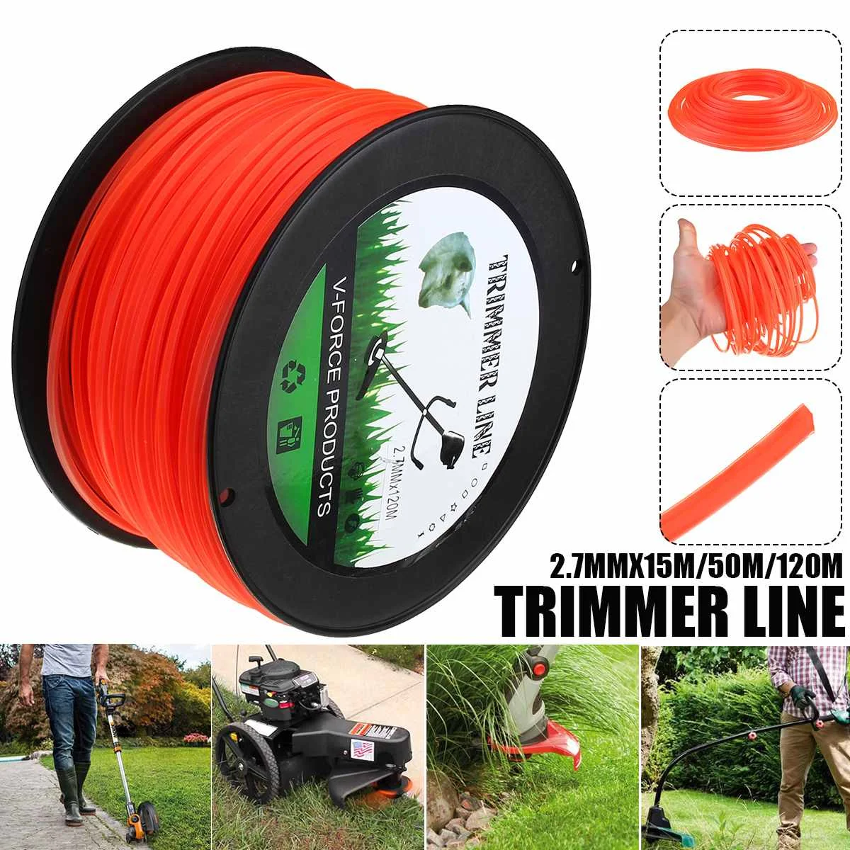

Триммер нейлоновый для травы, 2,7 мм, 15/50/120 м