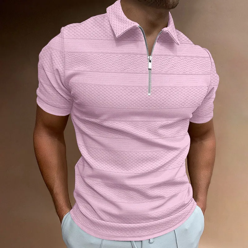 

New Men's Solid Color Polo Shirt Polo Collar Short Sleeve Dress Zipper Fashion Summer Casual Street Top 3D Print T-shirt