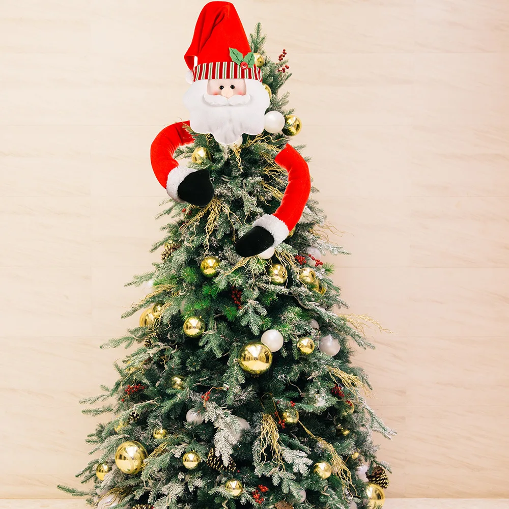 

Christmas Brushed Cloth Santa Claus Snowman Elk Holding Ornaments Cute Doll Xmas Tree Big Toppers Christmas Decorations for Home