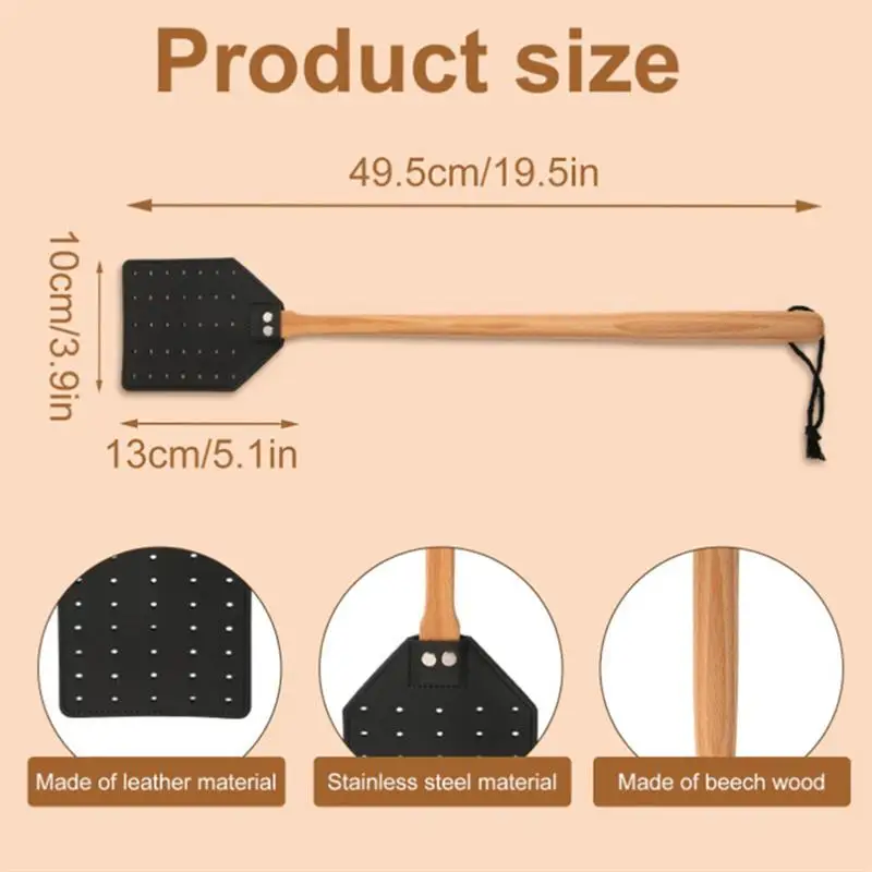 Ручная сверхмощная мухобойка Прочная портативная Двусторонняя кожаная