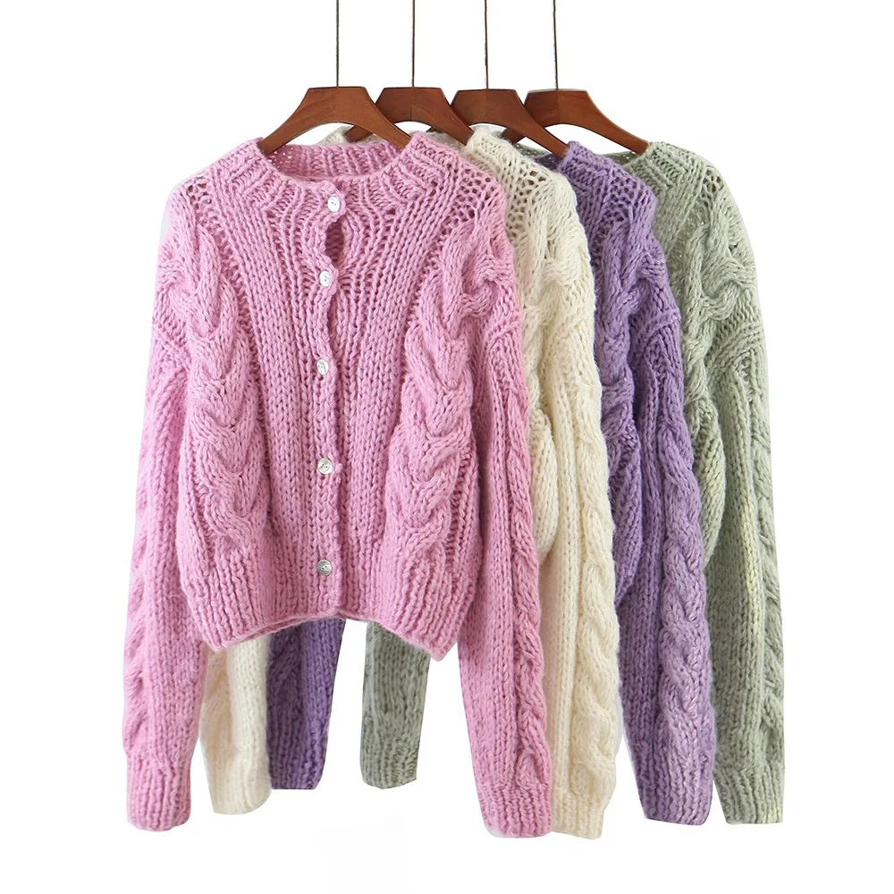 

PB&ZA Women's Sweater Cardigan Fall 2022Korean Fashion Commuter Handmade single breasted long sleeve Multi-color short knit coat