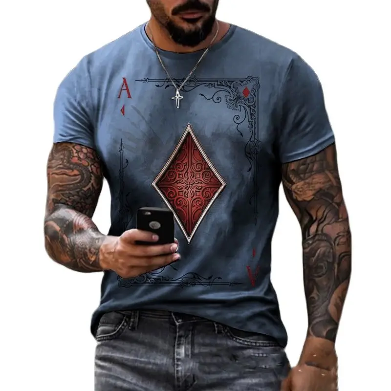 

Fashion Men's 3D Printing Poker A Pattern T-Shirt Personality Trend Short Sleeved O-Neck Casual Homme Top Oversized Male Clothi