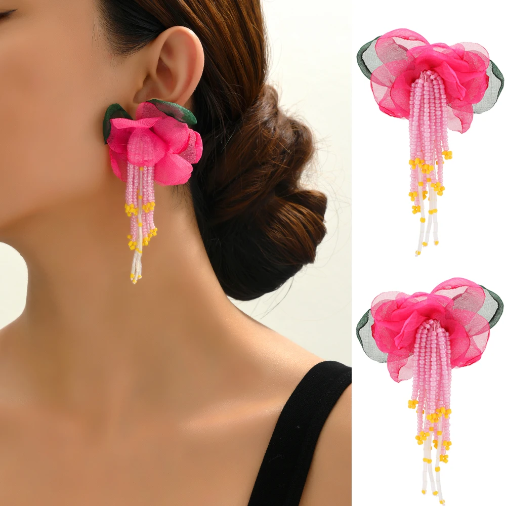 

Elegant Charm Imitation Pearl Beaded Flower Tassel Drop Earrings Luxury Original Decor Funny Design Wedding Party Jewelry Gift