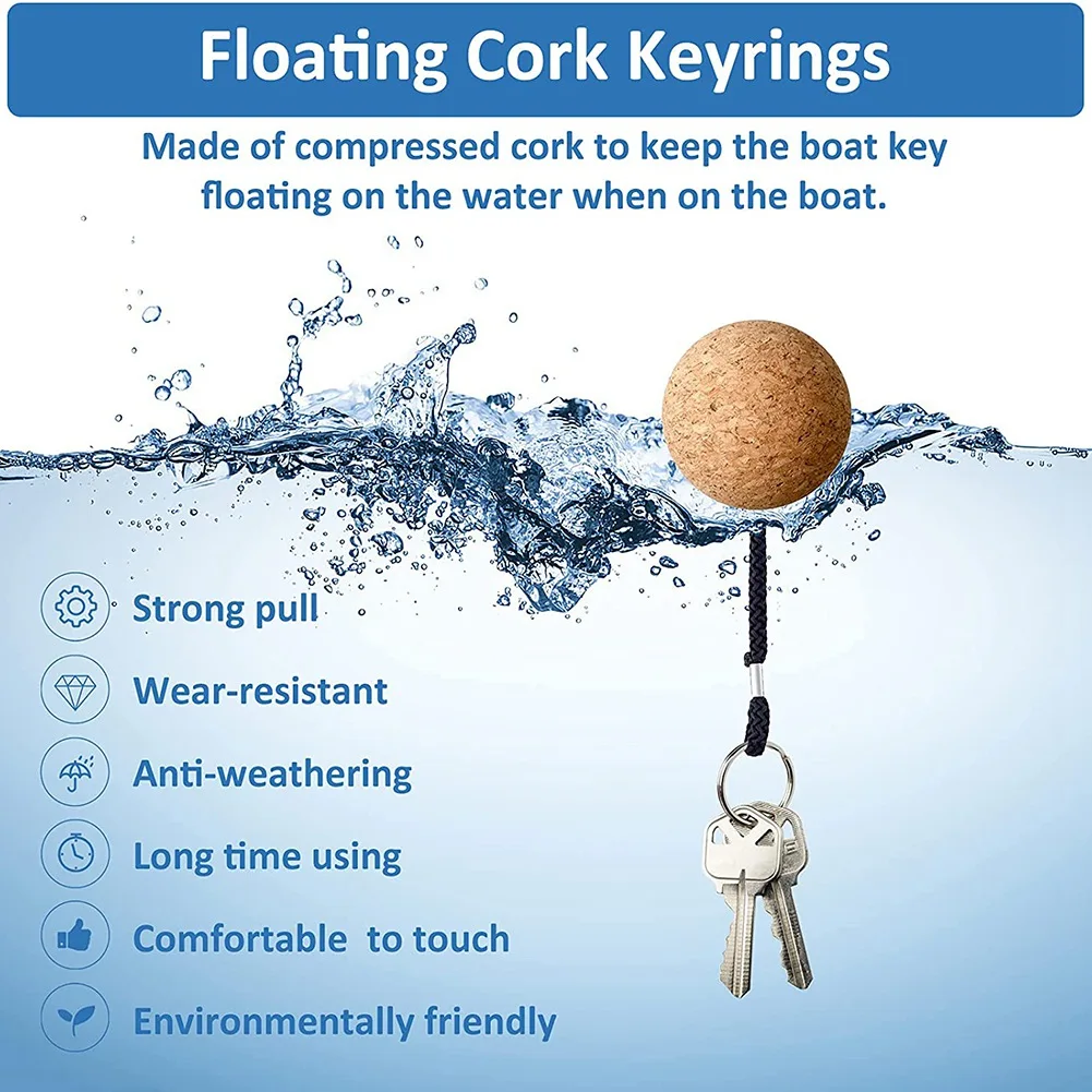 2 шт. плавающий пробковый брелок деревянный для ключей с шариком аксессуаров