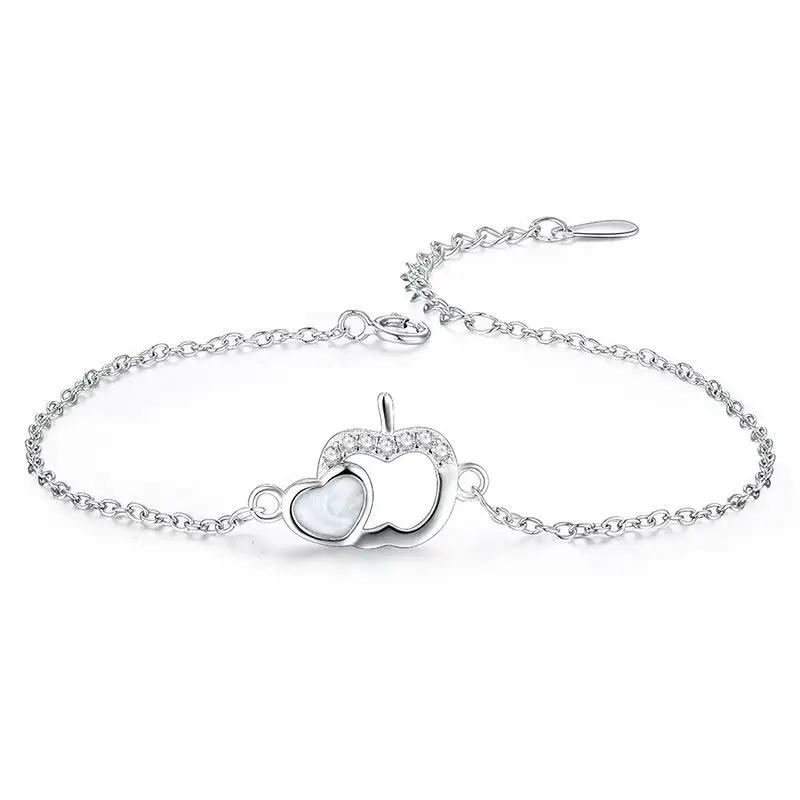 

HOYON 925 Sliver Color Moonstone Bracelet For Women AAA Diamond-encrusted Zircon Apple Personality Creative Lady's Hand Jewelry