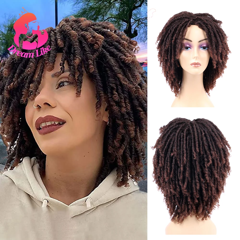 Dream Like Dreadlock Wigs Synthetic Short Curly Faux Locs Crochet Braid Wigs For Daily Party Men Women Fashion Afro Curly Wigs